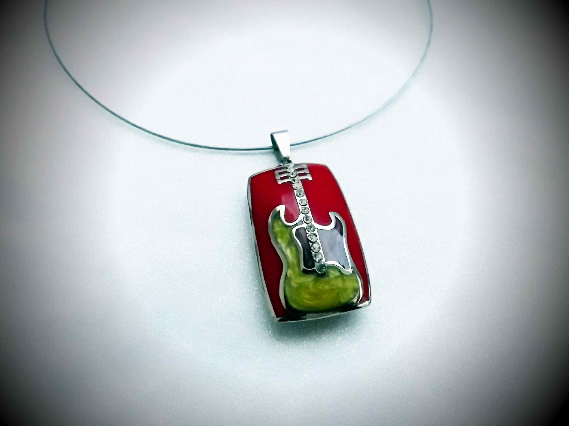 Red Electric Guitar Musical Instrument Pendant