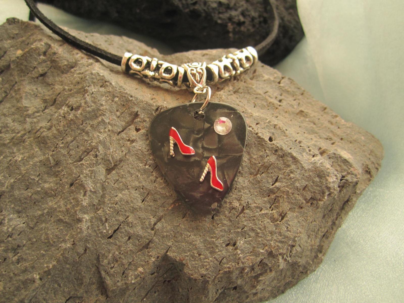 Guitar Pick Necklace Featuring Red Dancing Shoes