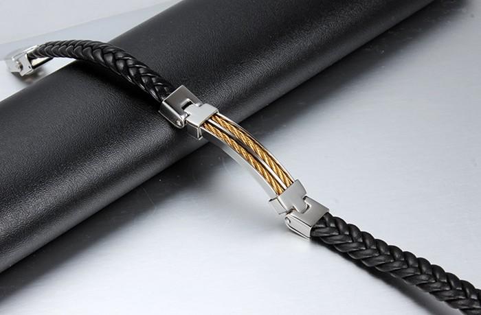 Titanium Steel & Leather Rope Design Bracelet