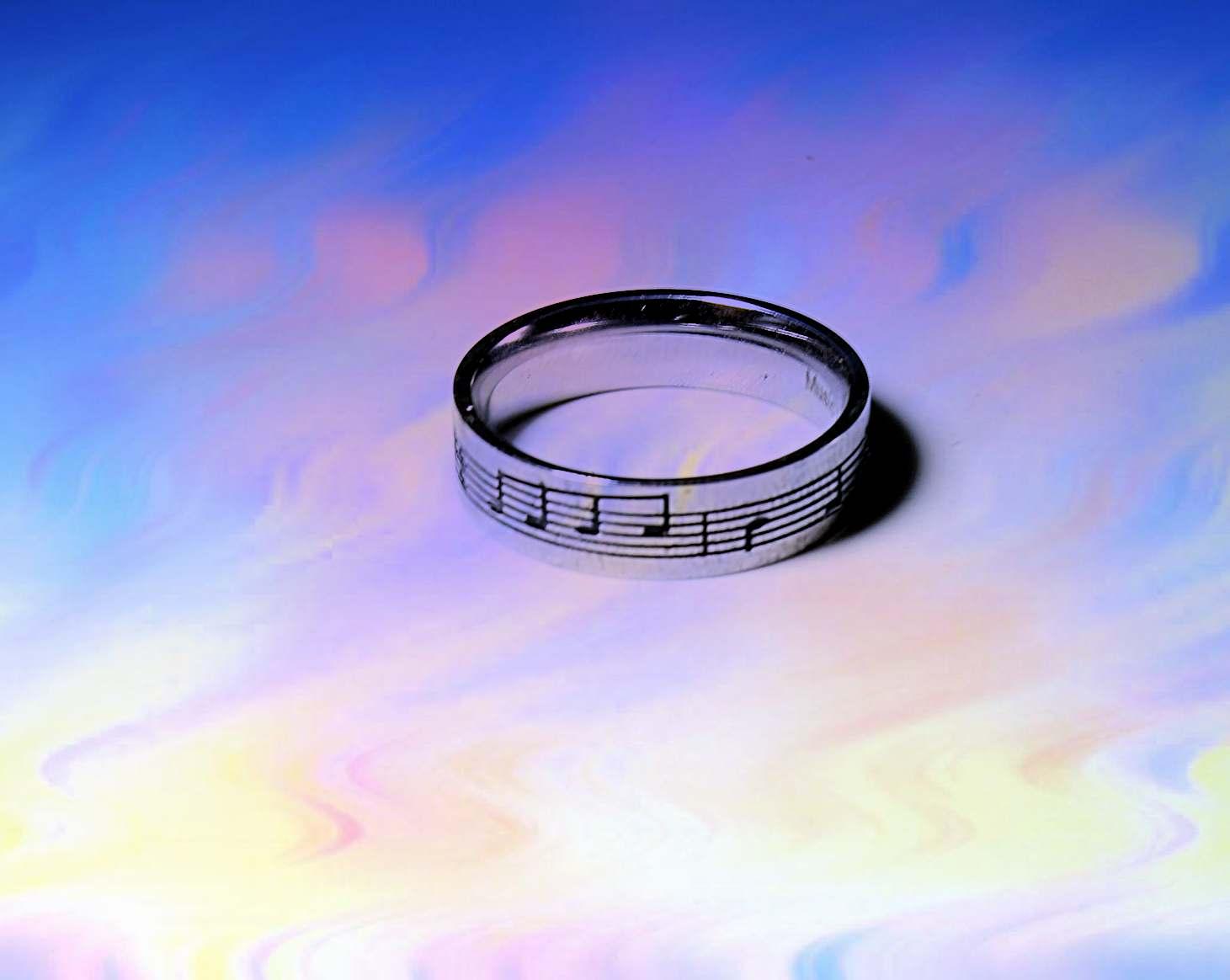 Music Note Ring Stainless Steel - Black Etched Music Notes