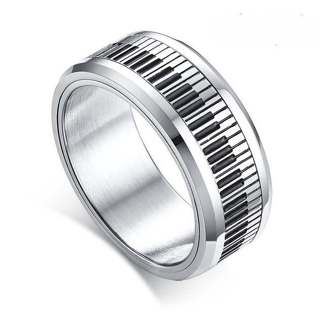 Piano Note Stainless Steel Ring With Spin Design