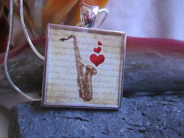 Sax With Heart - Funky Resin Pendant