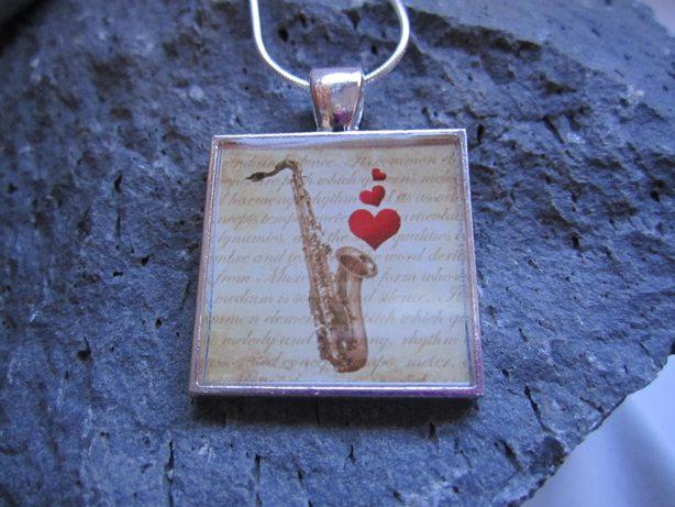 Sax With Heart - Funky Resin Pendant