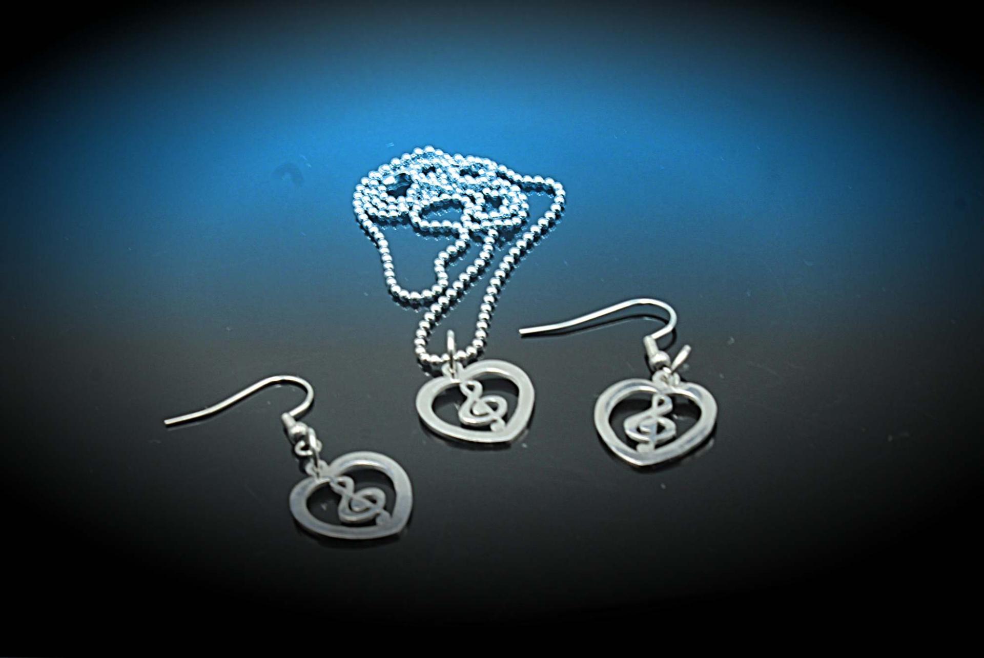 Treble Clef Heart Necklace and Earrings