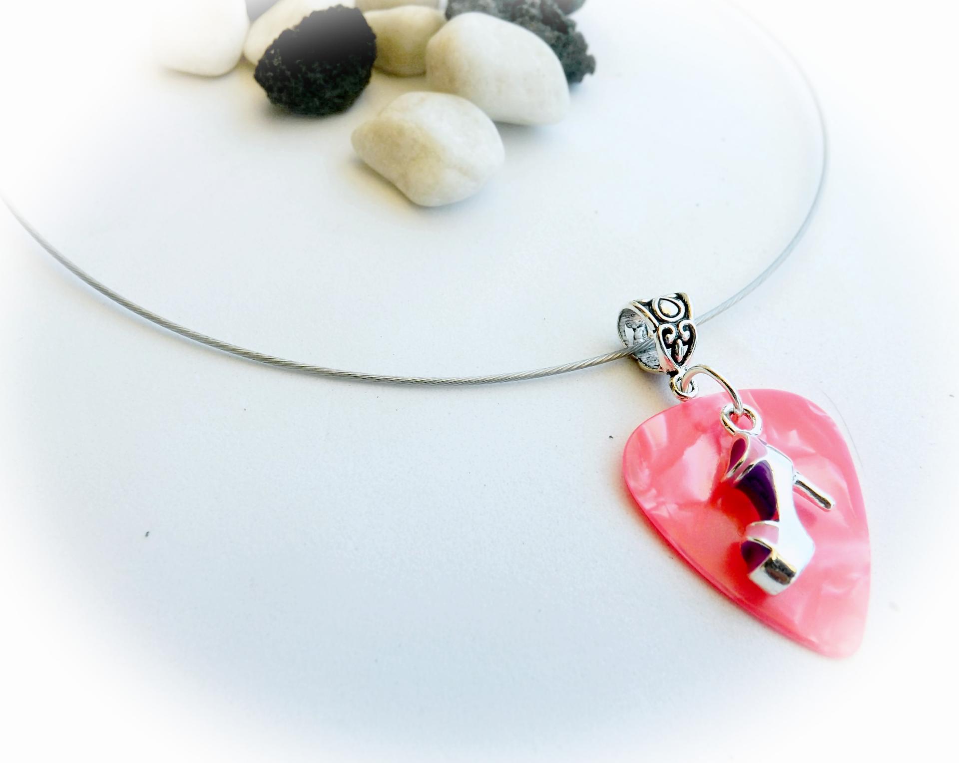 Pink & Purple Shoe on Guitar Pick Necklace