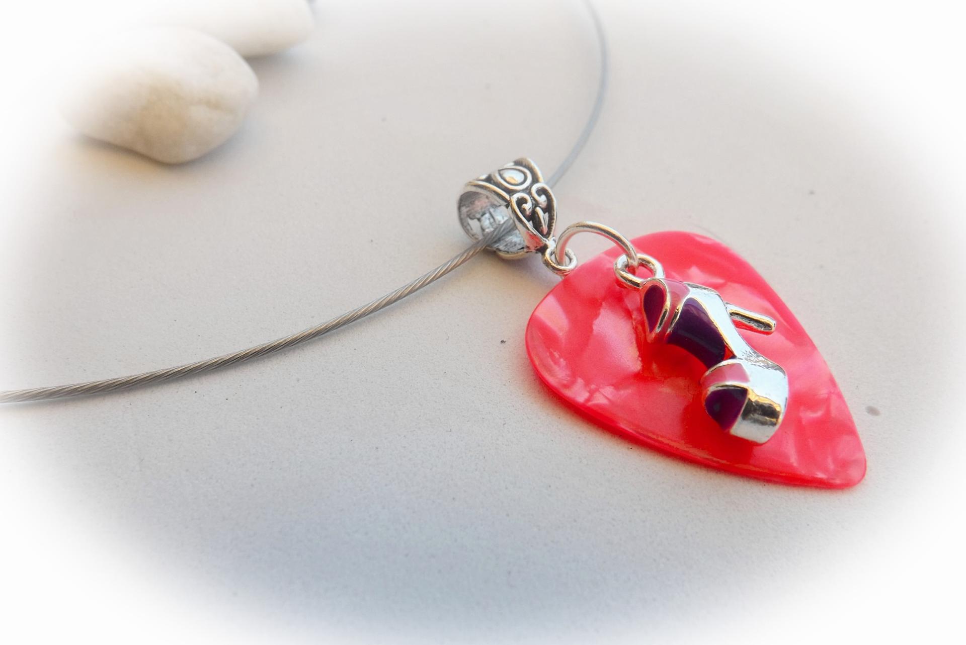 Pink & Purple Shoe on Guitar Pick Necklace