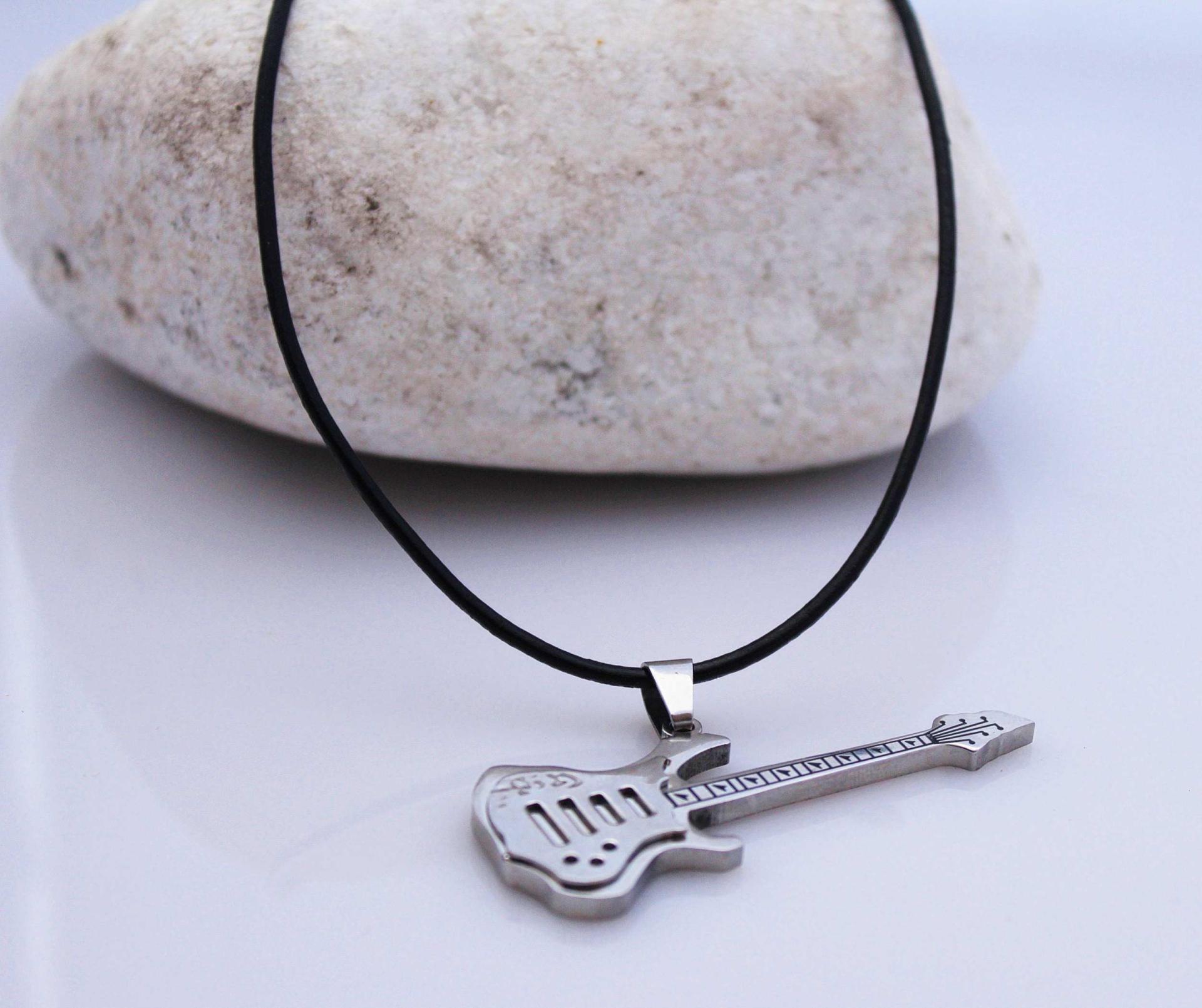 Sleek Silver Stainless Steel Guitar Pendant