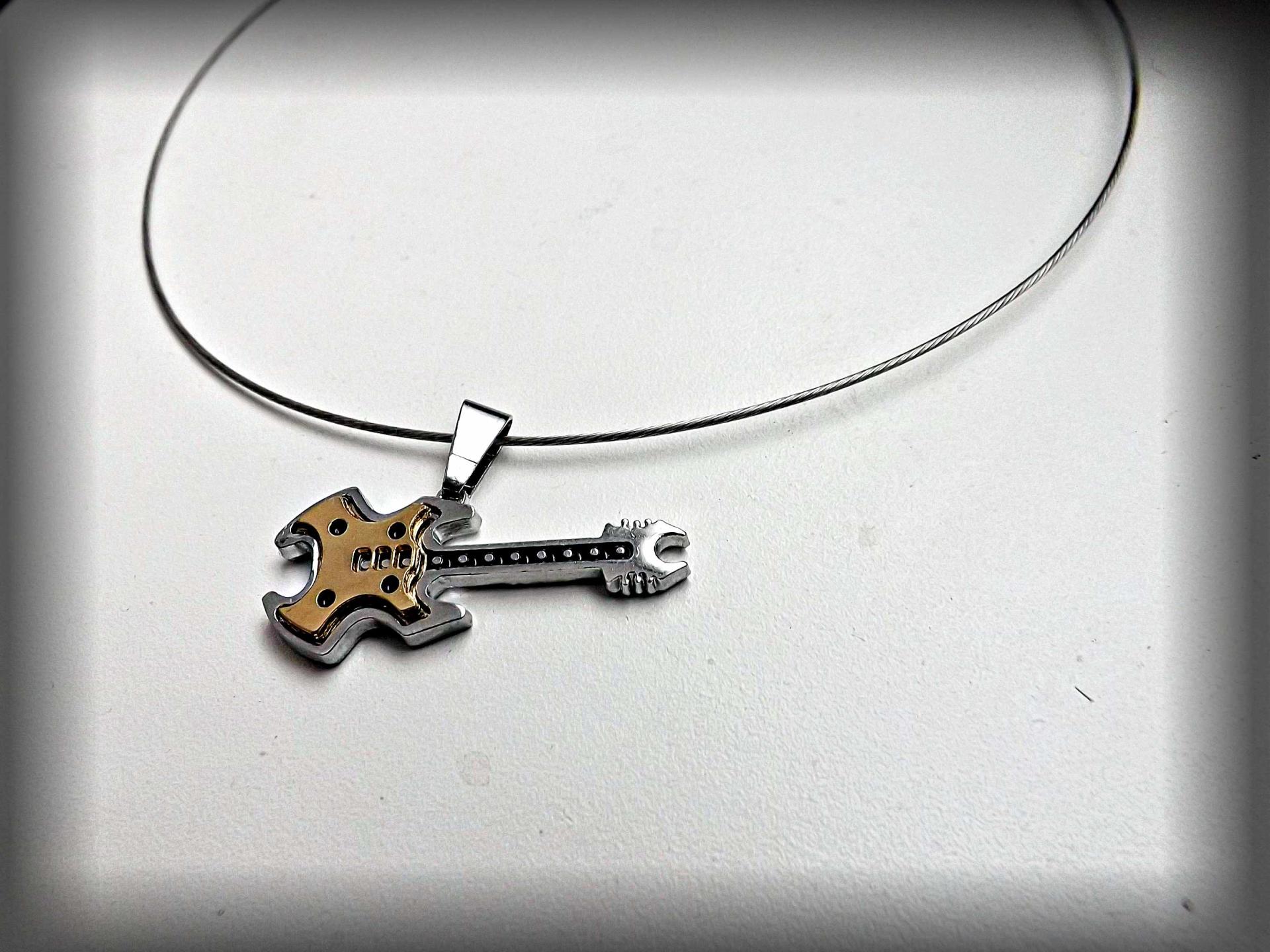 Silver/bronze 2 tone Guitar Pendant