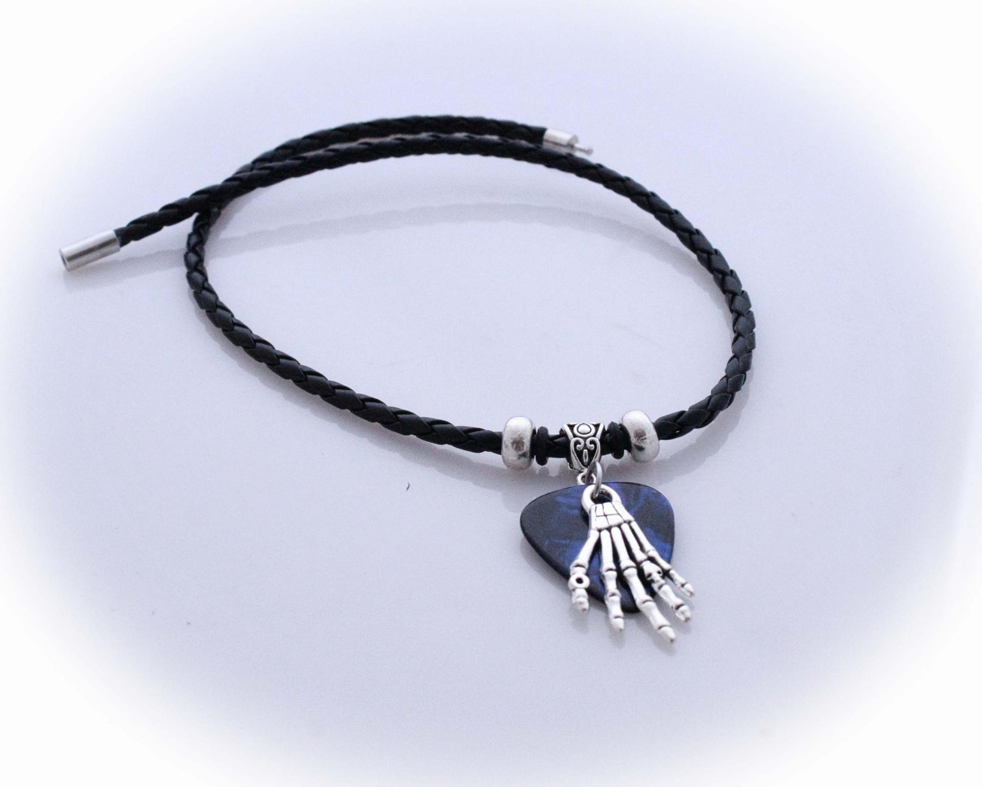 Skeleton Hand Guitar Pick Choker Necklace