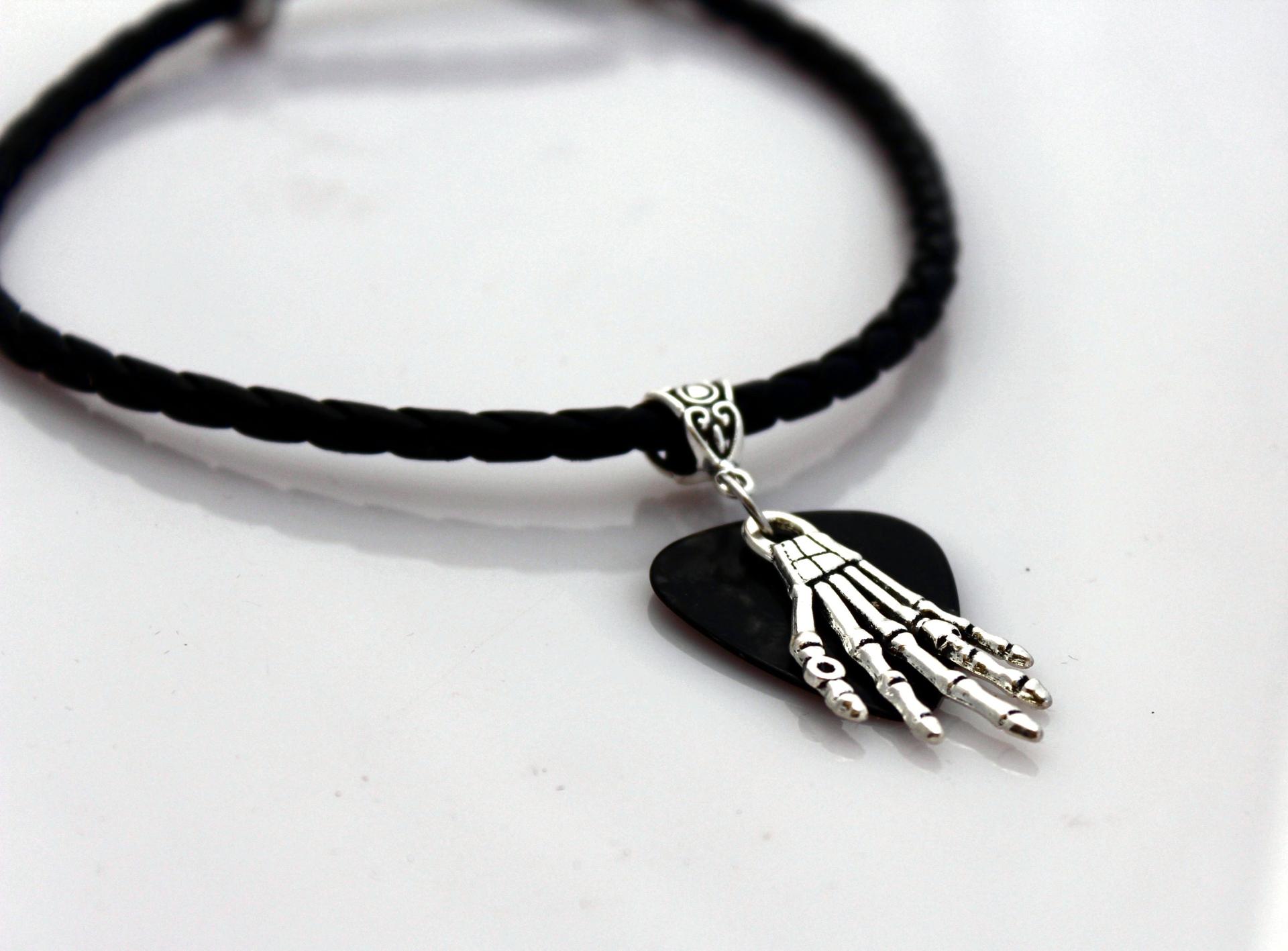 Skeleton Hand Guitar Pick Choker Necklace