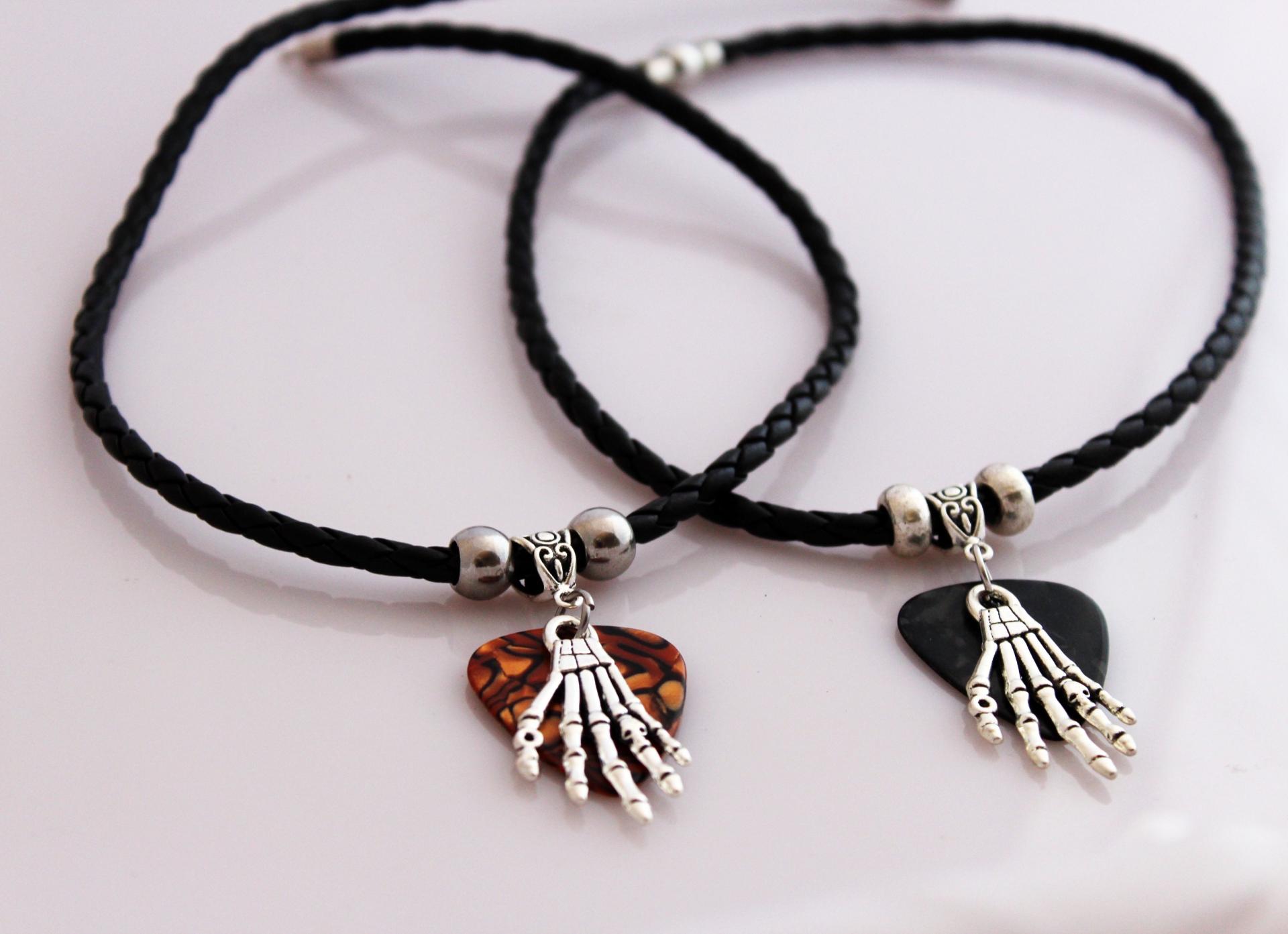 Skeleton Hand Guitar Pick Choker Necklace