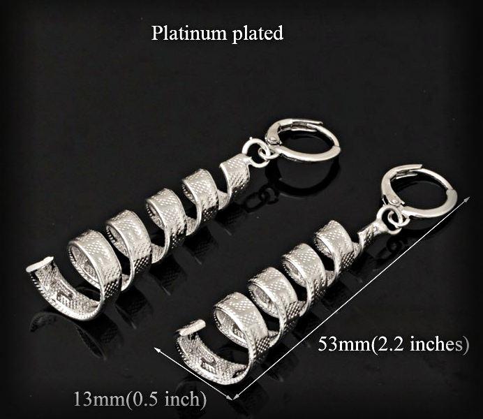 Spiral Long Drop Earrings - Platinum Plated