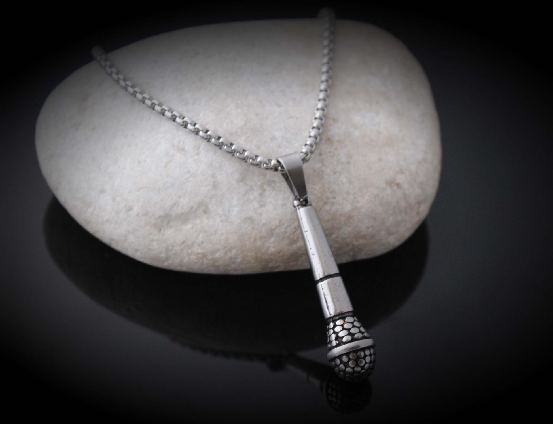 Microphone Necklace Stainless Steel in Black or Silver