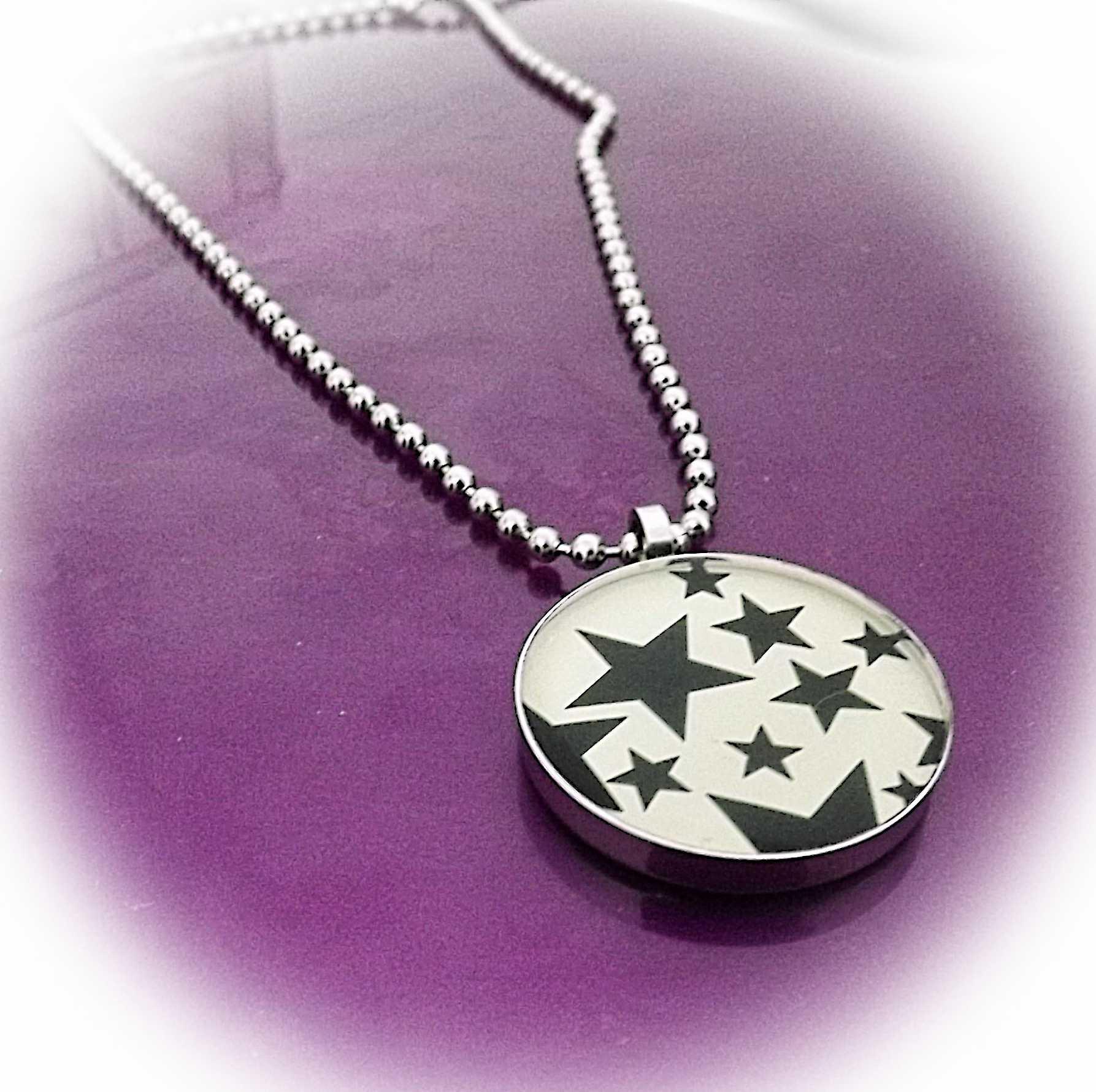 Stars Stainless Steel Black and White Pendant - Customisable