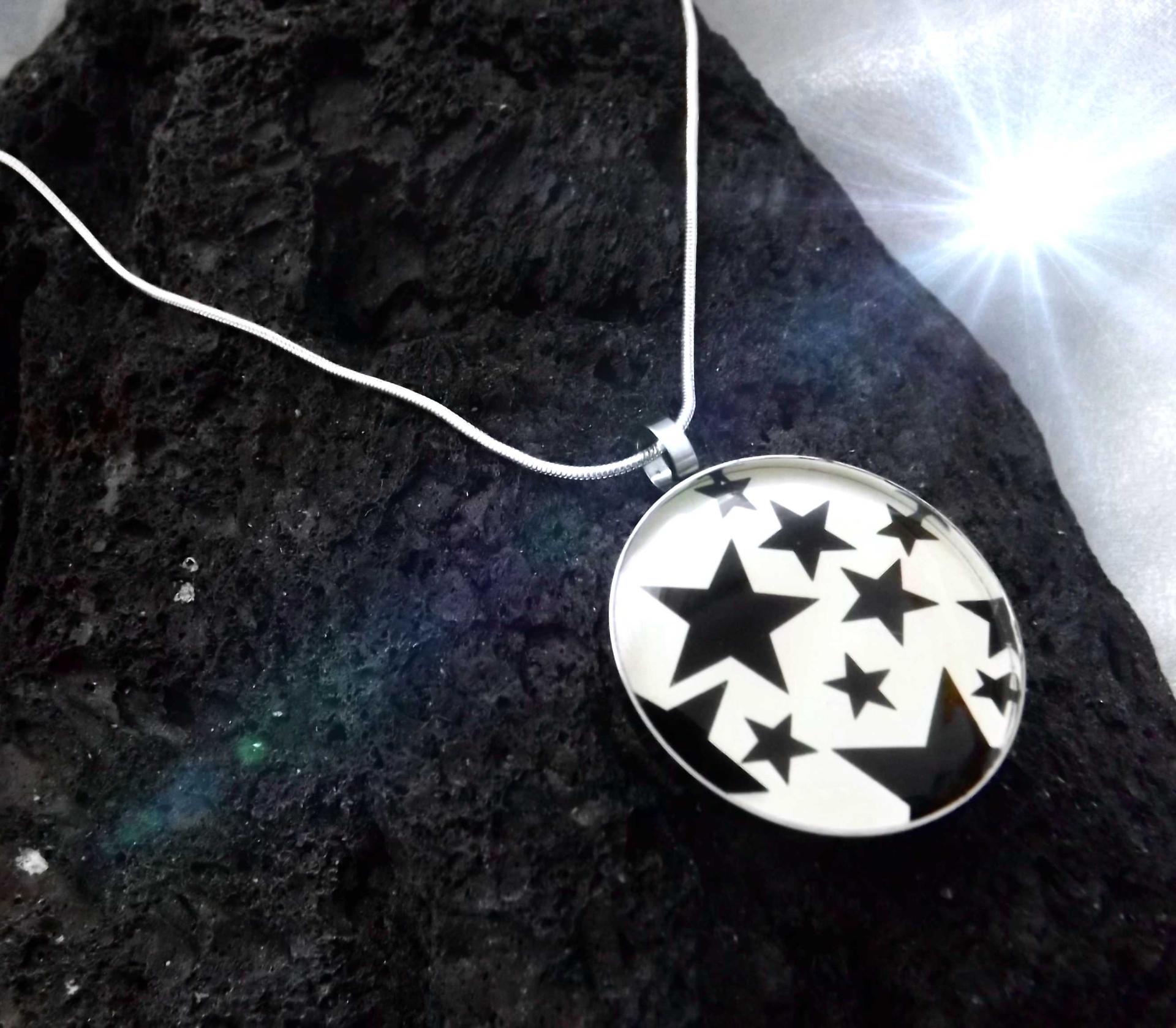 Stars Stainless Steel Black and White Pendant - Customisable