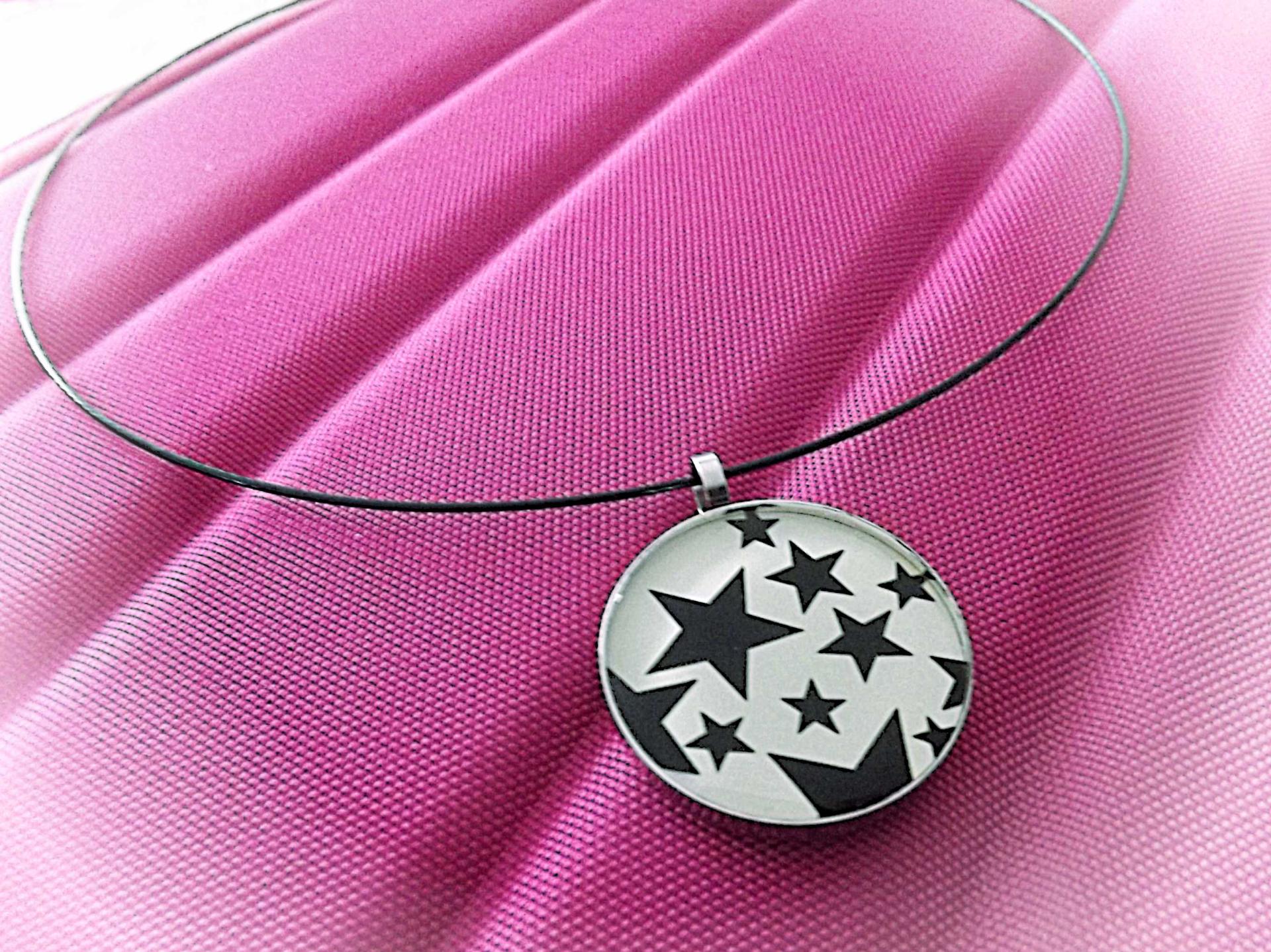 Stars Stainless Steel Black and White Pendant - Customisable