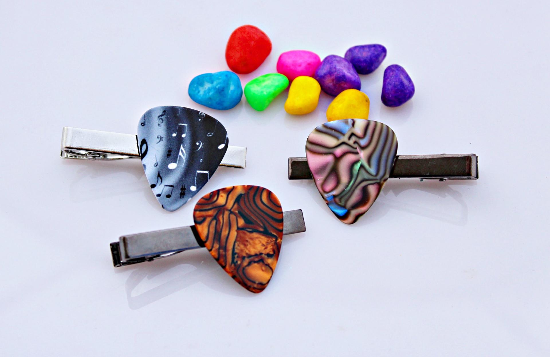 Guitar Pick Tie Bar / Tie Clip - Choice of Design