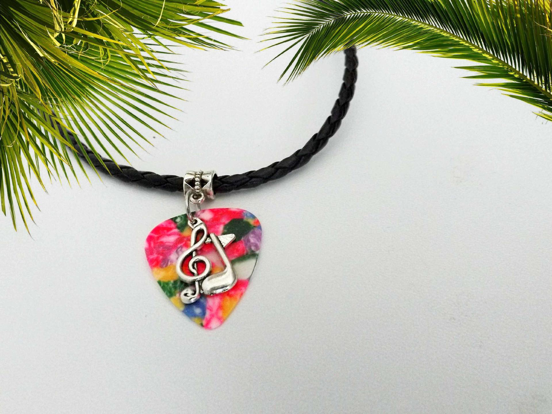 Colorful Hippy "Tie Die" Guitar Pick Necklace Slimline Style