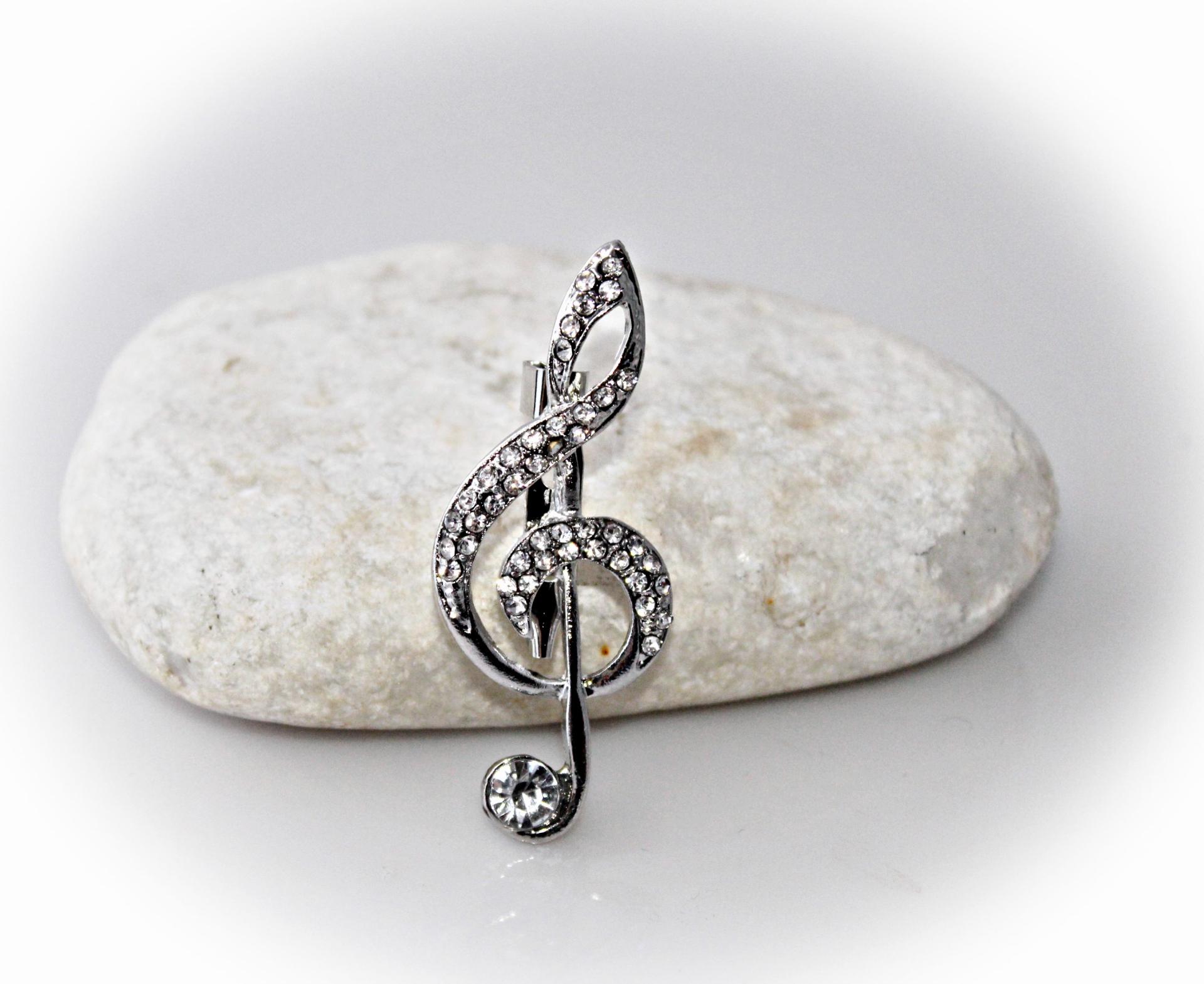 Music G Clef Brooch With Crystal Stones