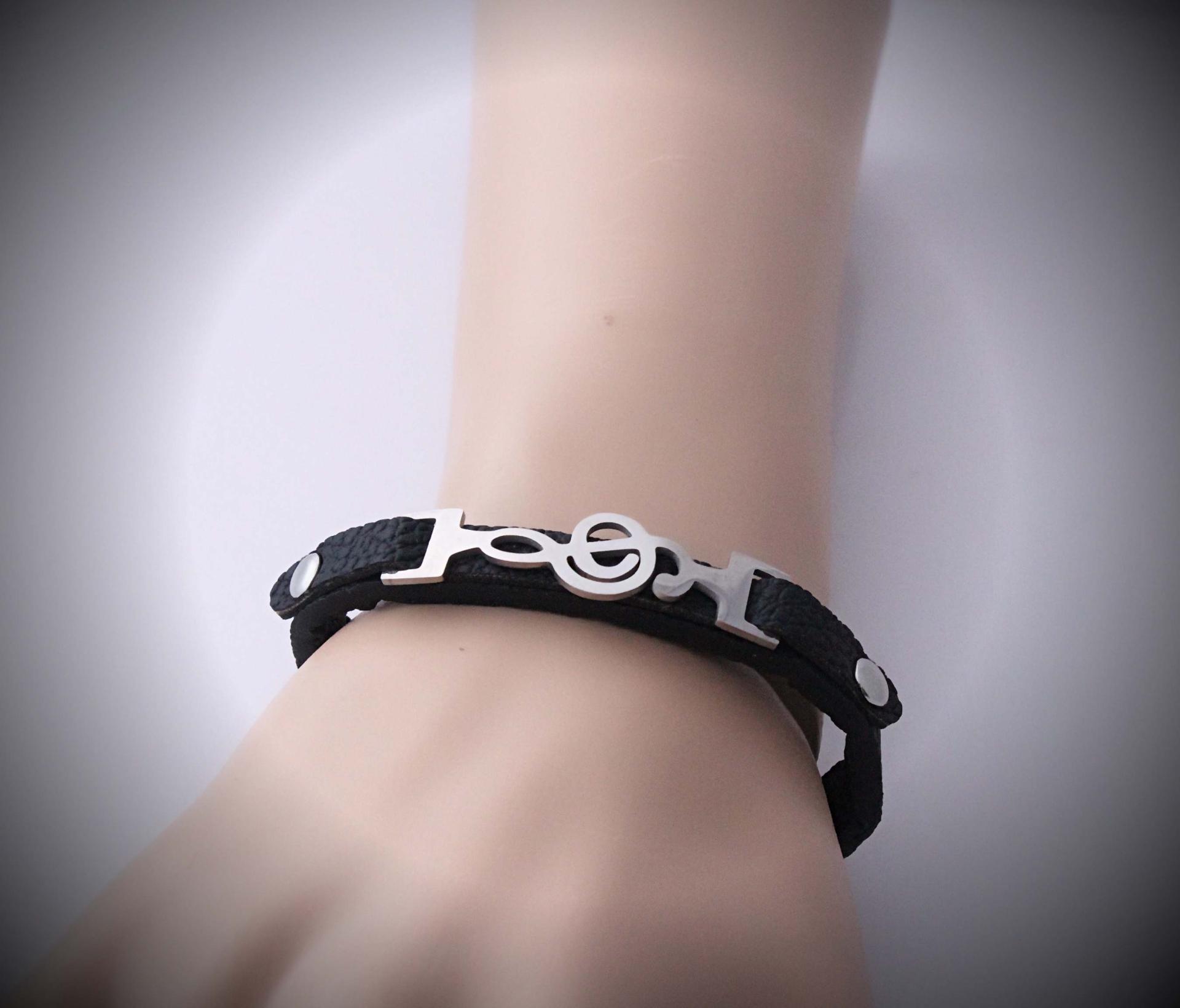 Treble Clef Connector Leather Bracelet