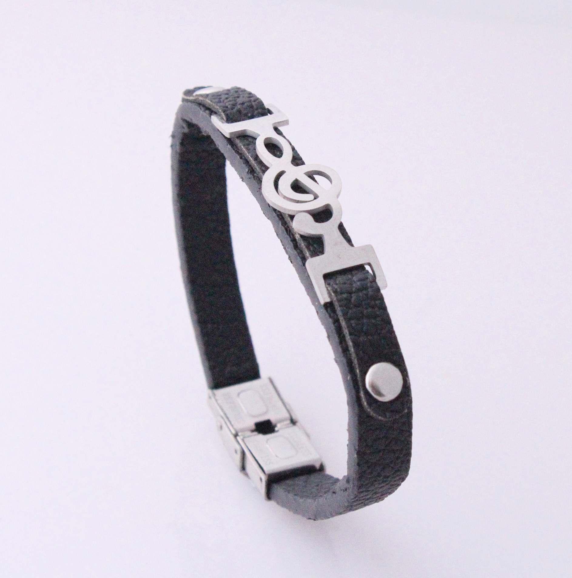 Treble Clef Connector Leather Bracelet