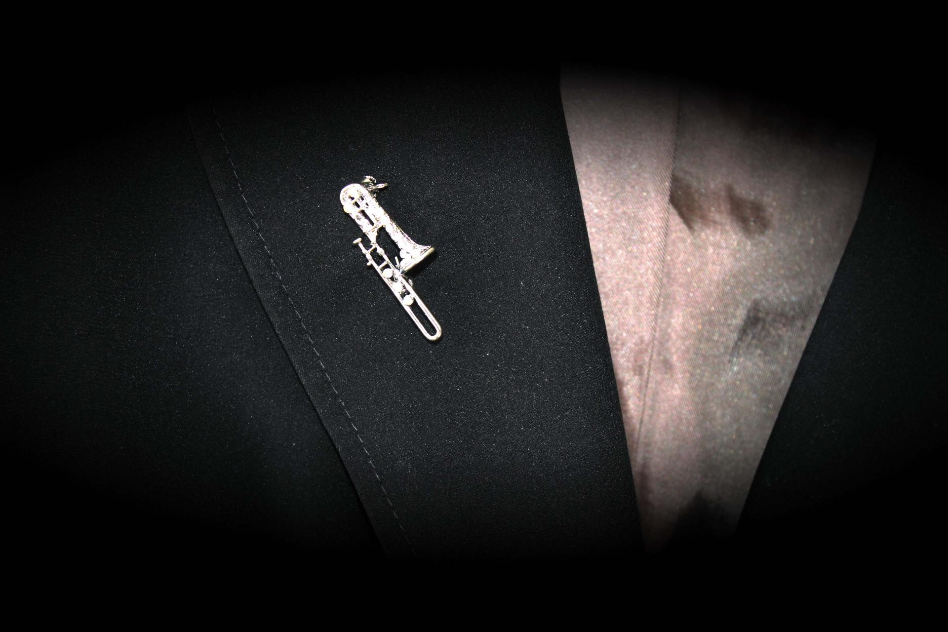 Trombone Crystal Pin Brooch