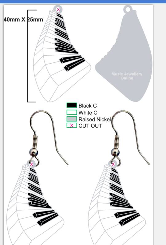 Wavy Piano Keyboard Earrings Design stage