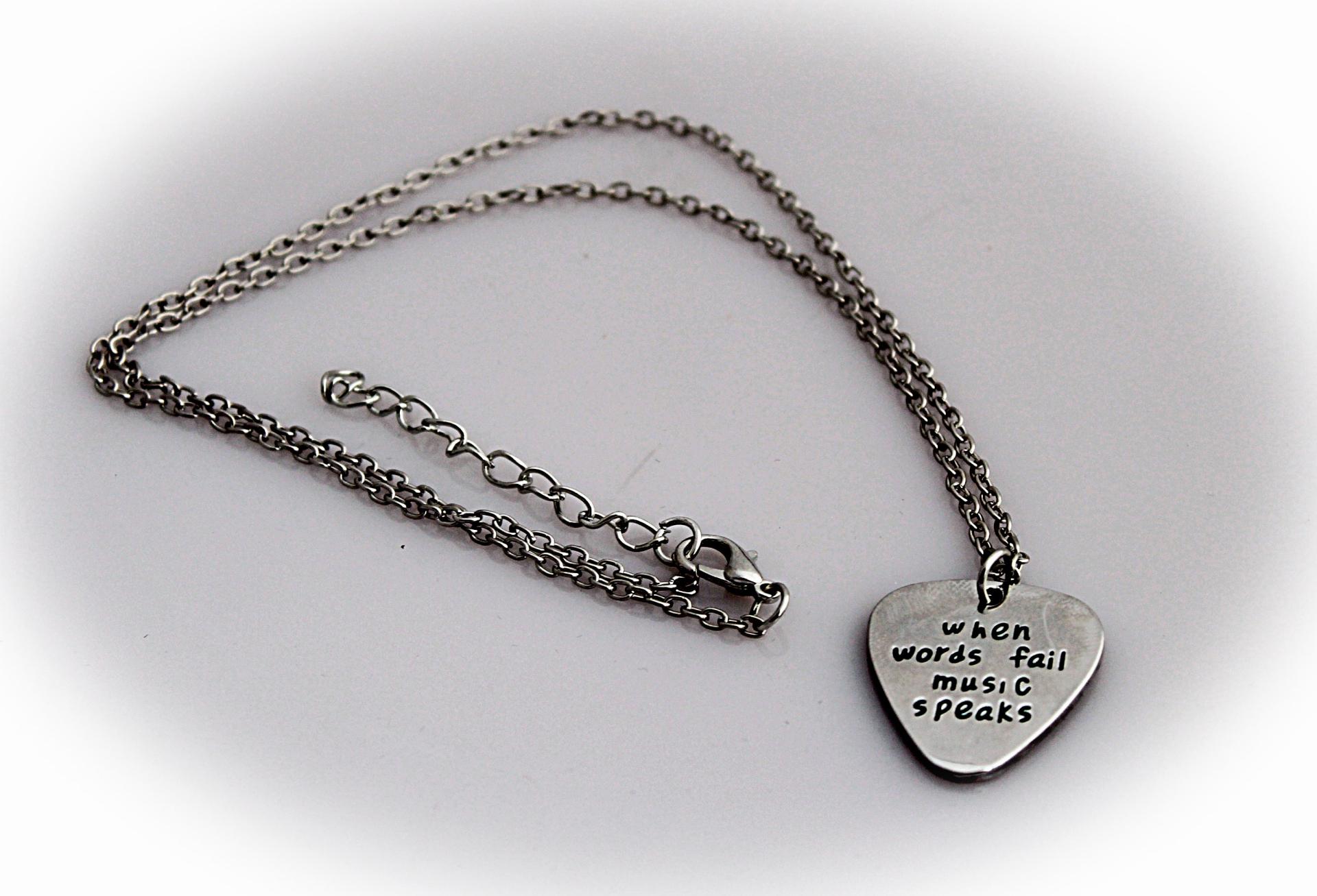 Guitar Pick Necklace - "When Words Fail Music Speaks"