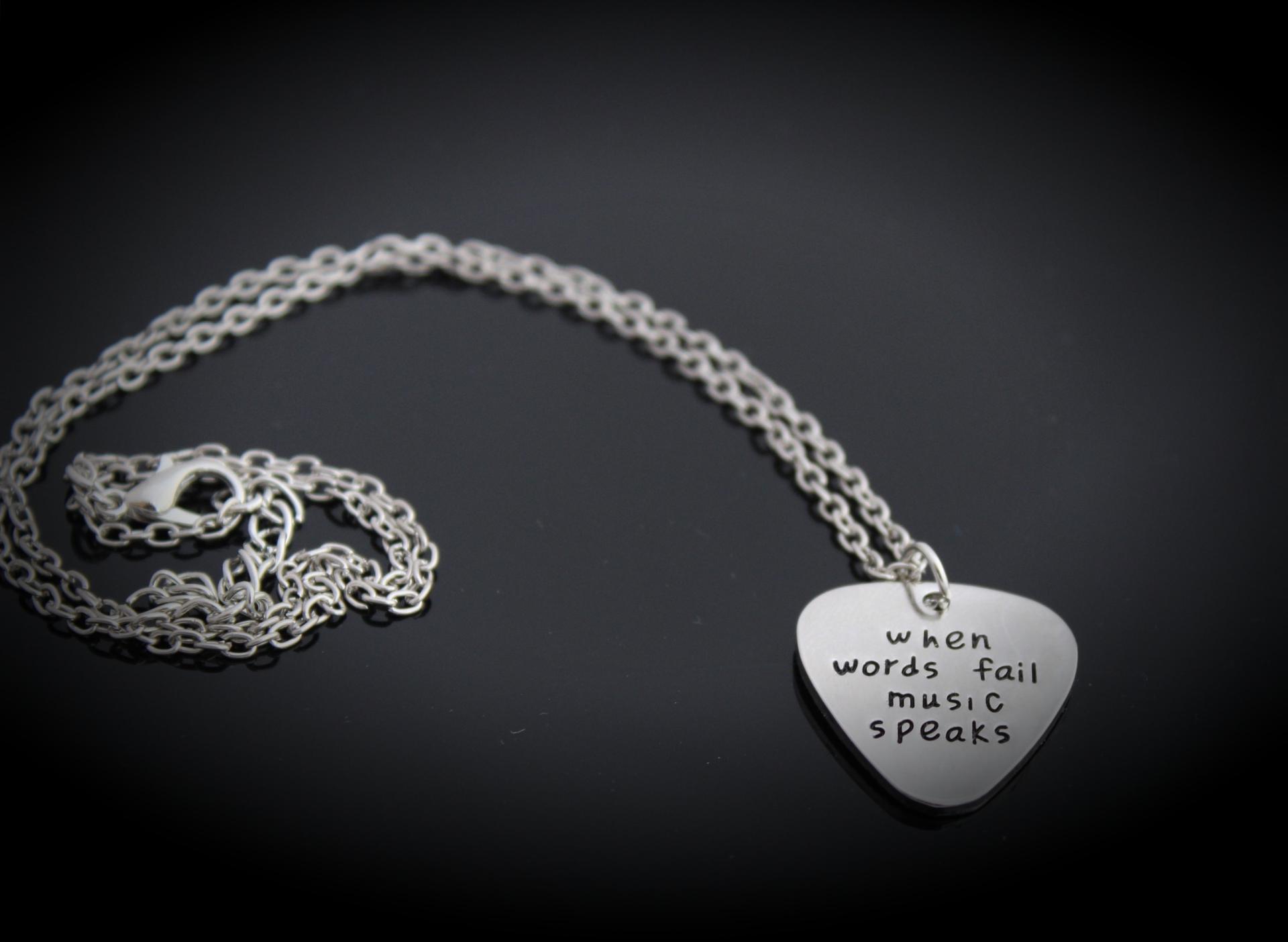 Guitar Pick Necklace - "When Words Fail Music Speaks"