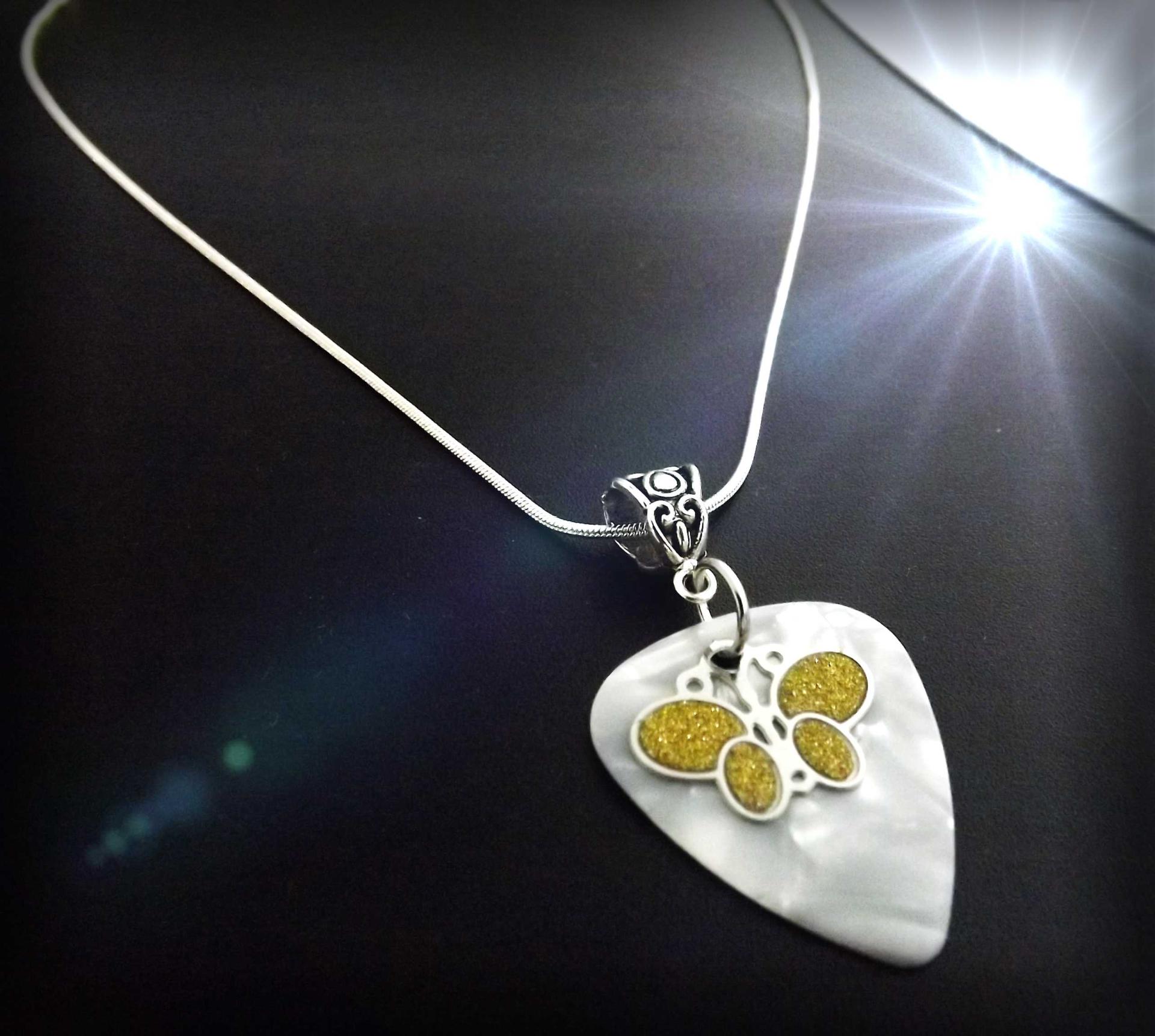 Guitar Pick with Sandblasted Butterfly Charm