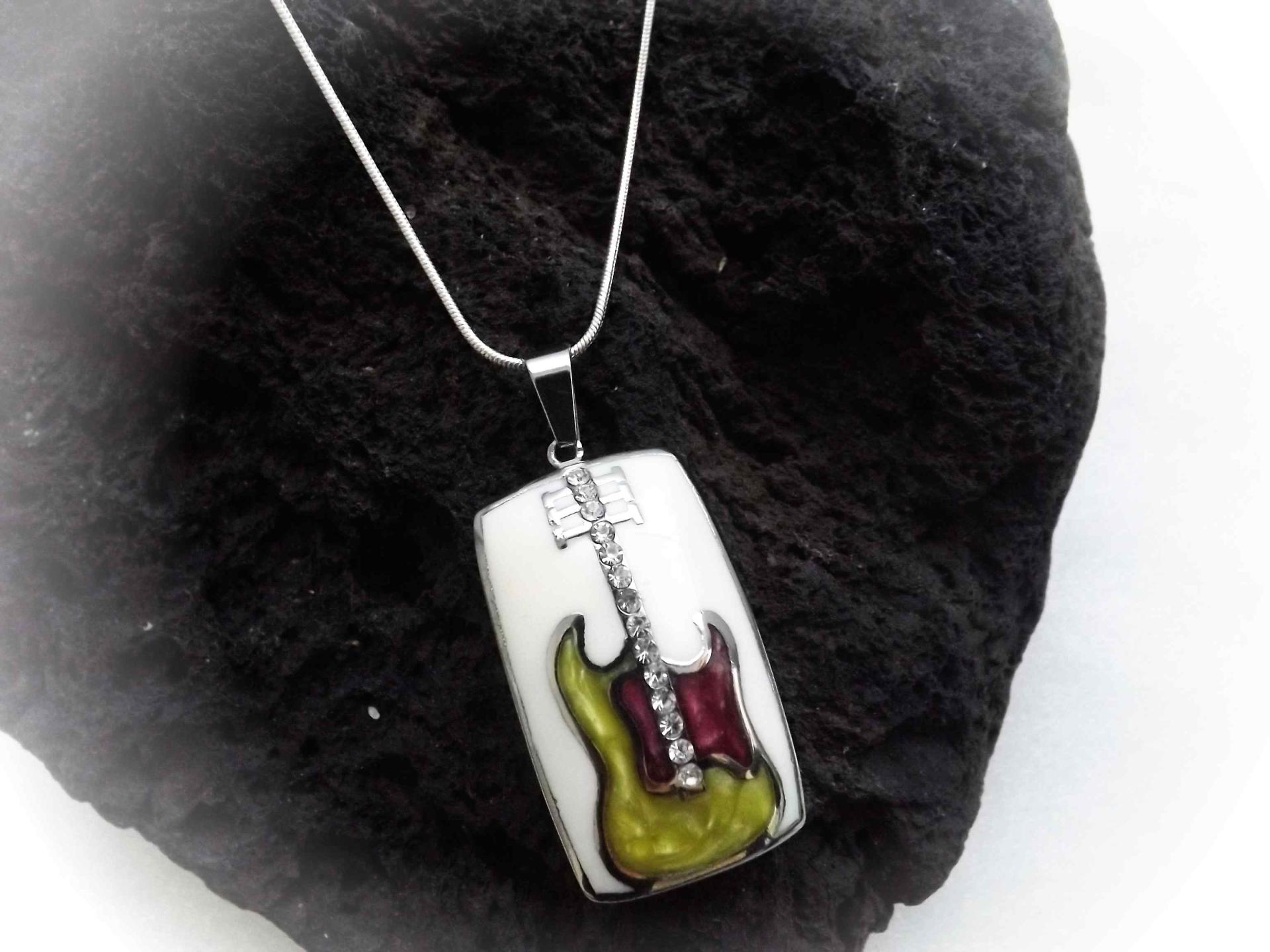 White Electric Guitar Musical Instrument Pendant