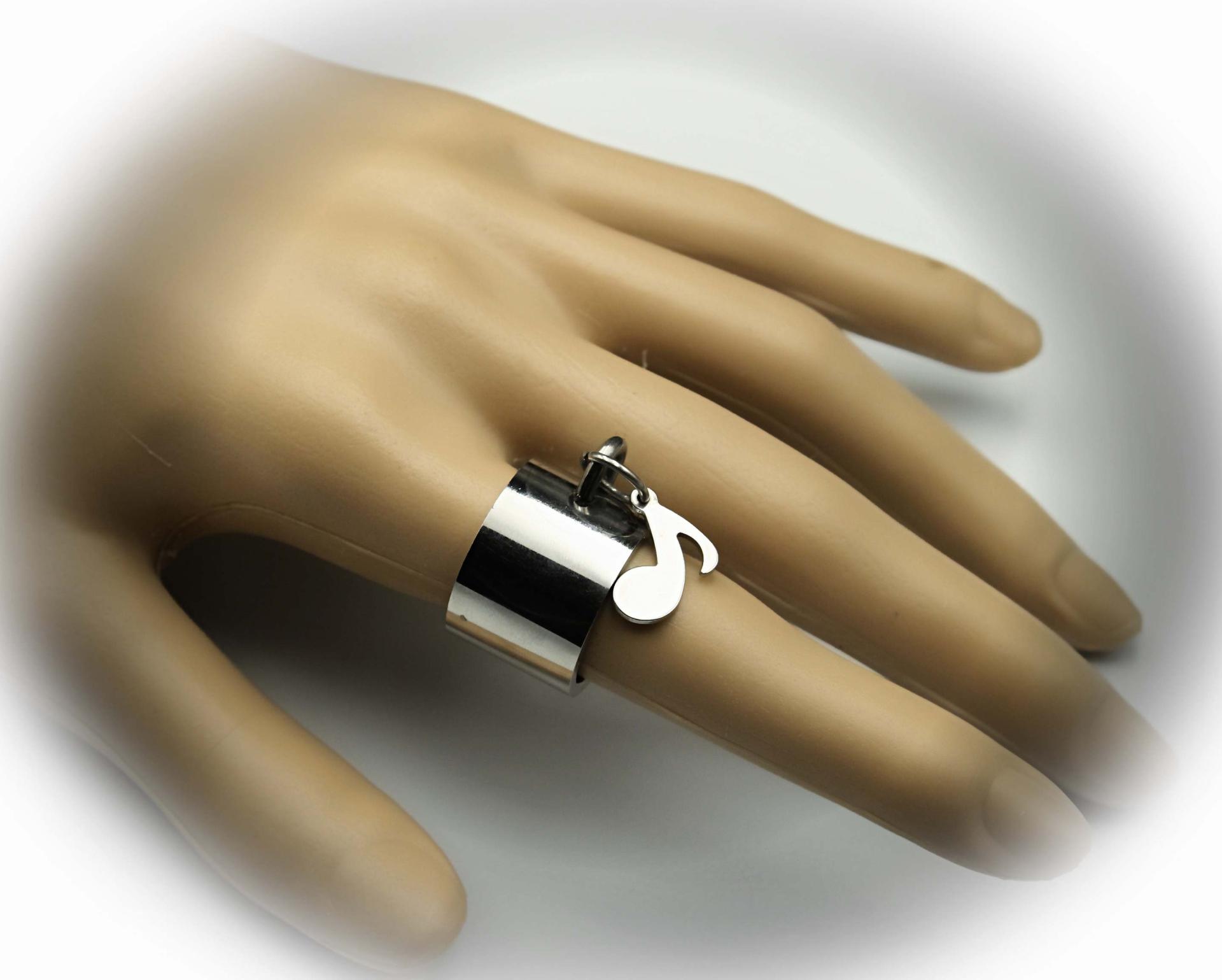 Wide Ring With Music Note Dangle Charm Stainless Steel