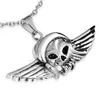 Stainless Steel 2-tone Wing Vampire Skull Charm Biker Pendant