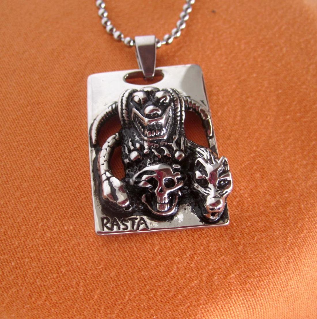 Wolf Skull Snake Rasta Tag Biker Pendant