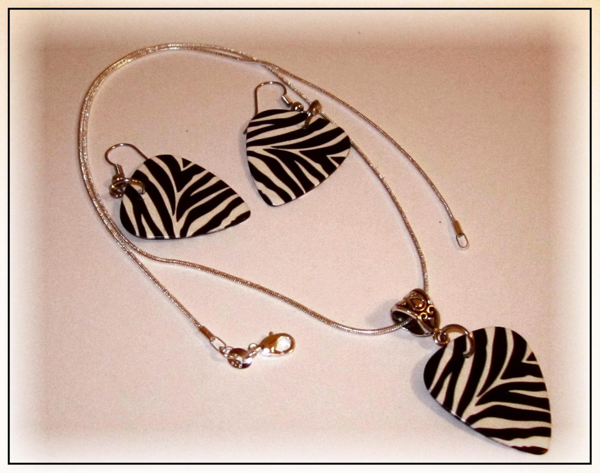 Animal Print Guitar Pick Necklace and Earrings