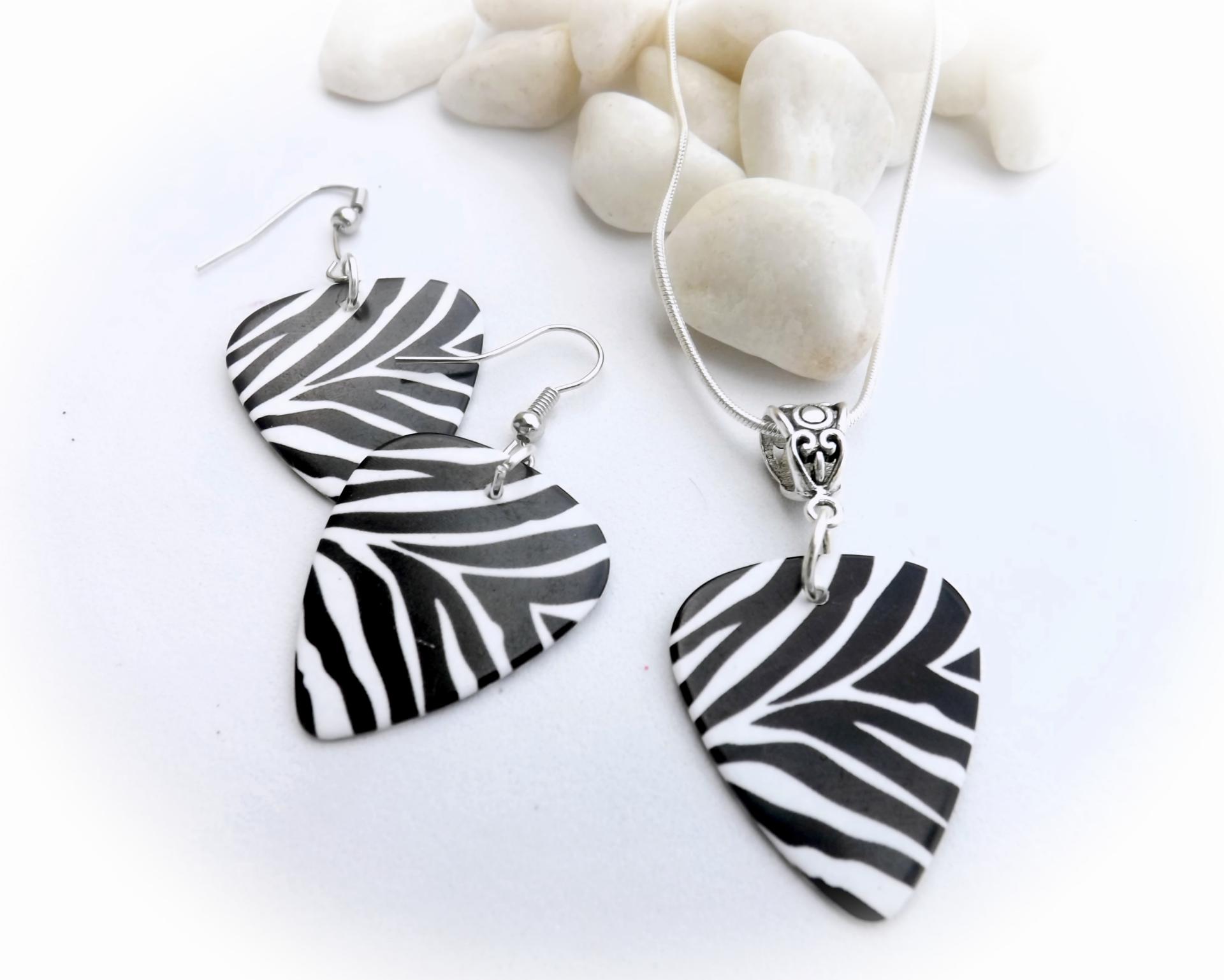 Animal Print Guitar Pick Necklace and Earrings