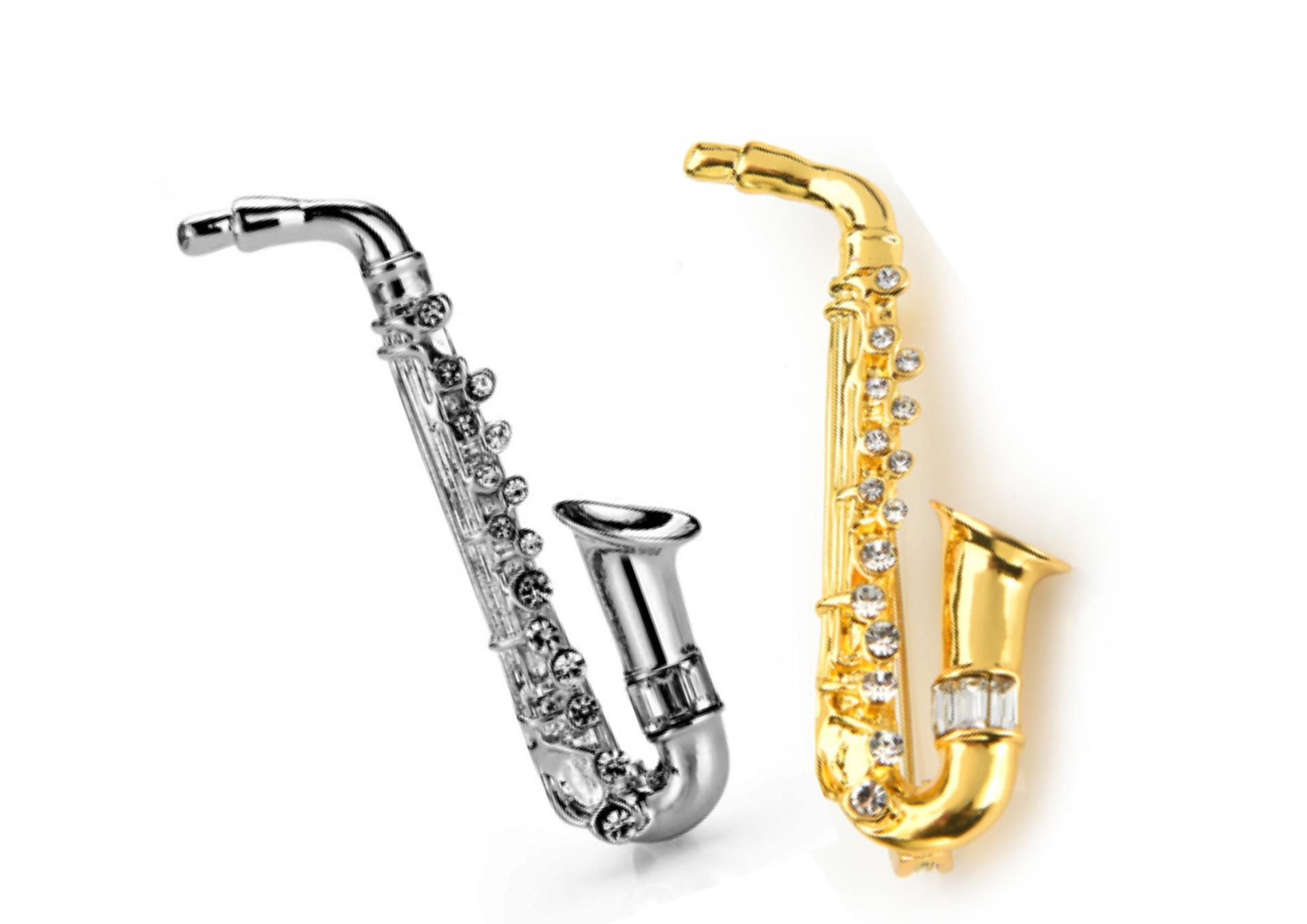 Statement Saxophone Crystal Brooch 