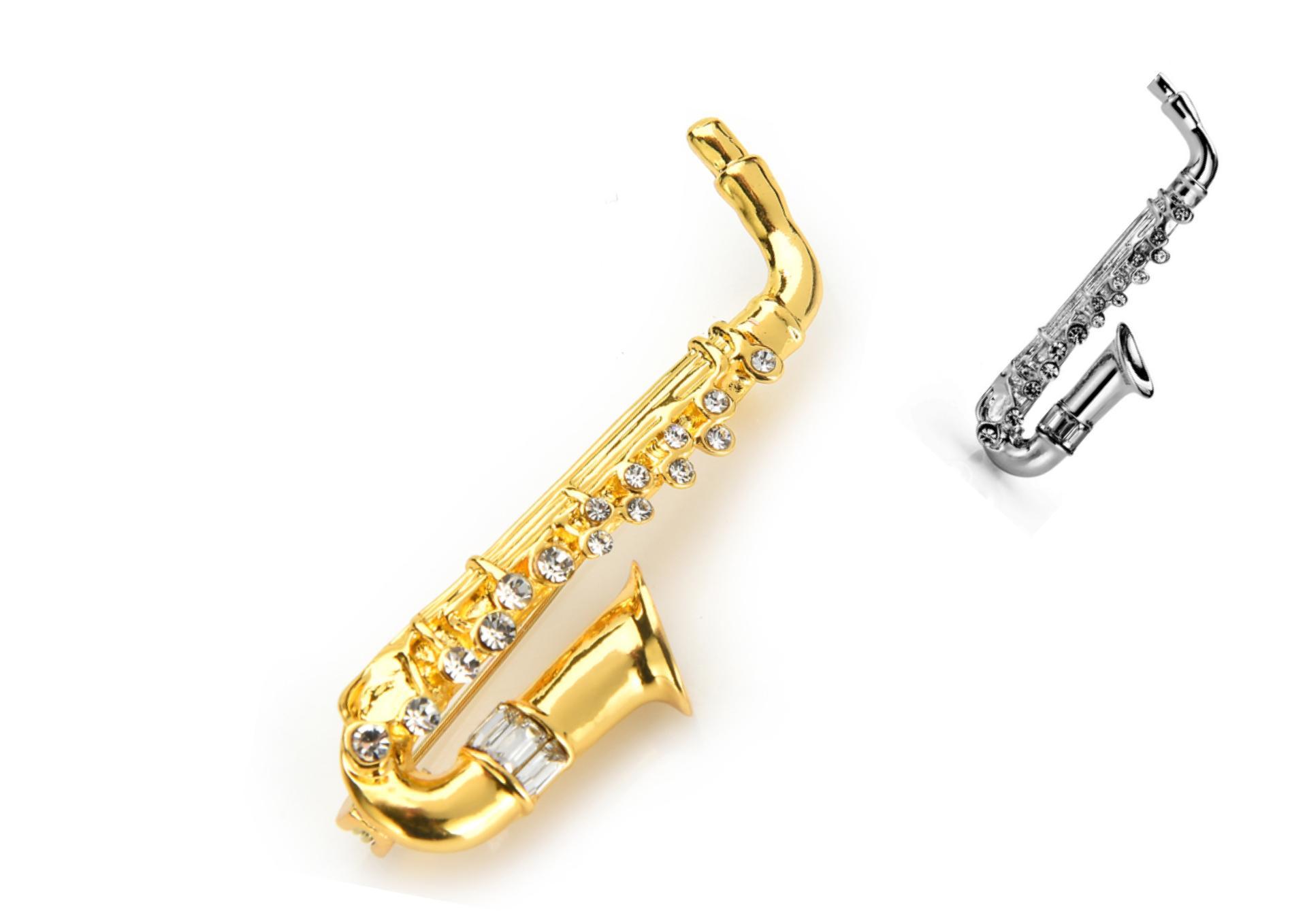 Statement Saxophone Crystal Brooch 