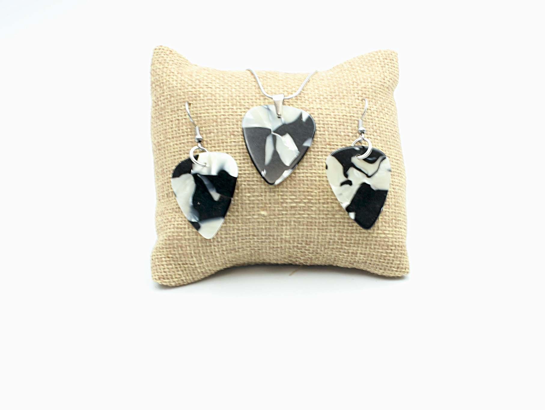 Cowhide Guitar Pick Earrings and Necklace