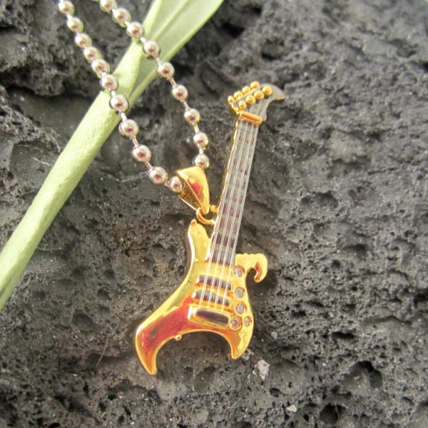 Bass Guitar Pendant - Gold With Nylon Strings