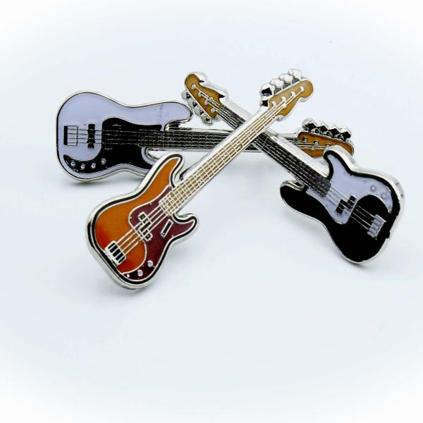 Bass Guitar Pin Badges In The Style Of Fender Precision - 3 Colours