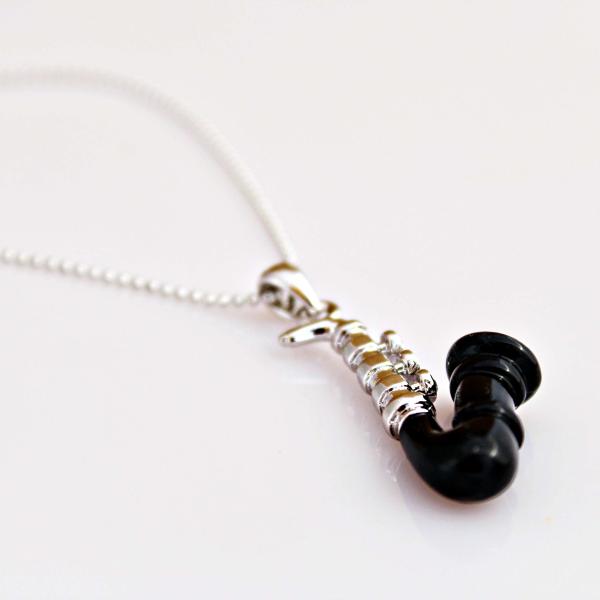 Saxophone Necklace Silver & Black