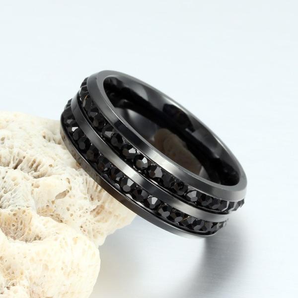 Black Crystal Titanium Ring - Unisex