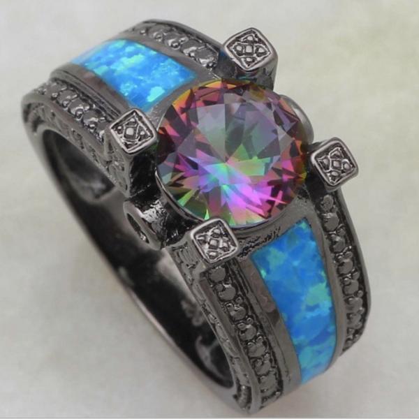 Rainbow Topaz Ring in Black Gun Metal