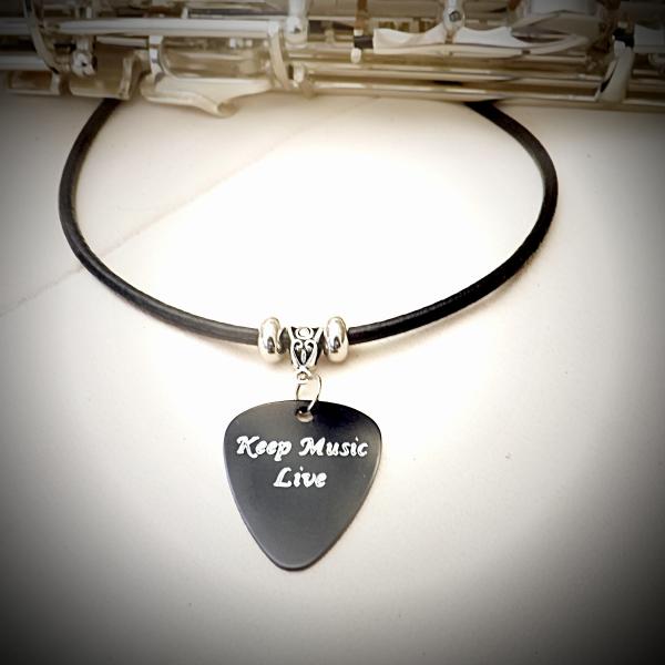 Leather Choker with Metal Guitar Pick - Choice of Slogan and Colour