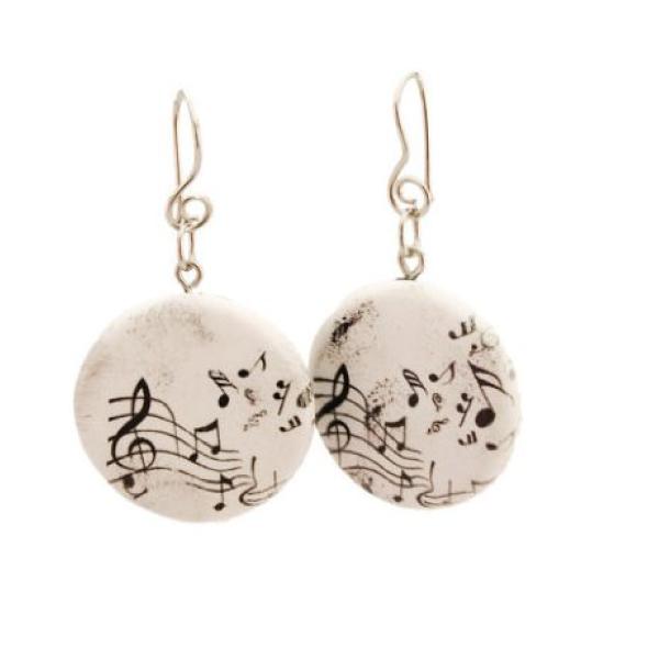 Black and White Clay Drop Music Earrings