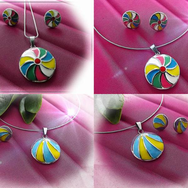 Technicolor Pendant and Earring Set - Choice of 2 Designs