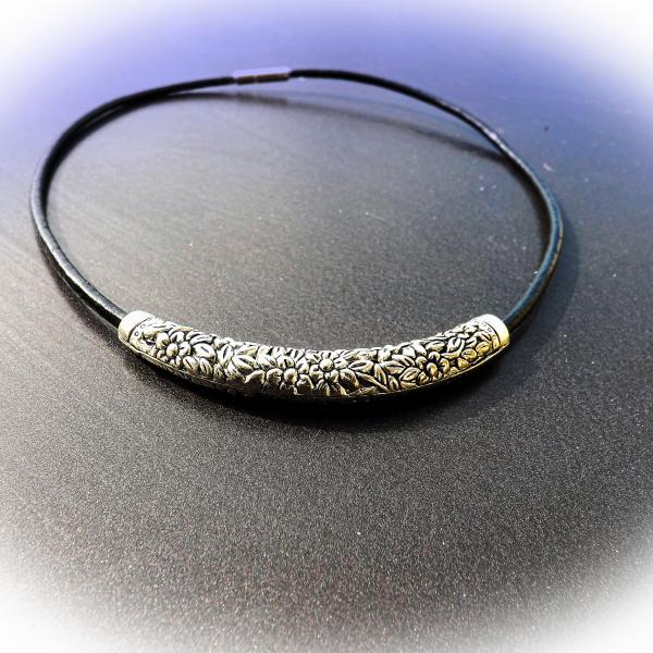 Curved Tube Vintage Antique Silver Choker Necklace