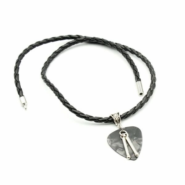 Drumsticks on Guitar Pick Necklace Simple