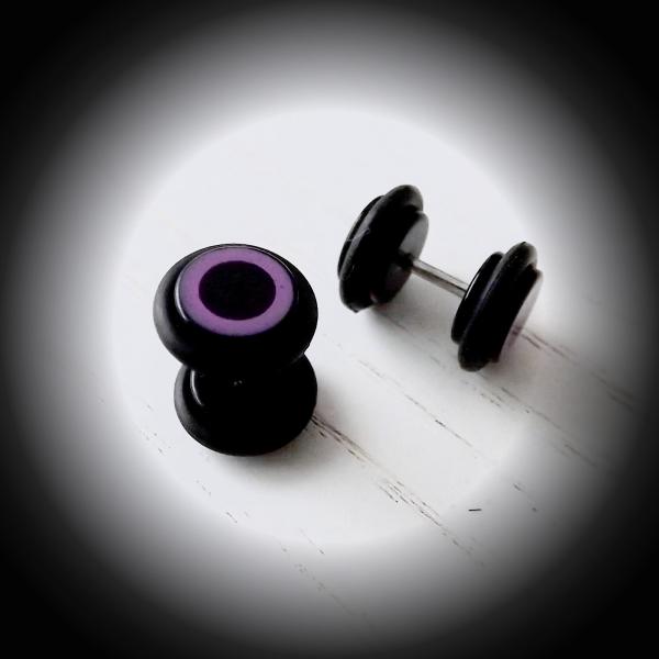 Fake Ear Plug with O Ring - Stainless Steel Black & Purple